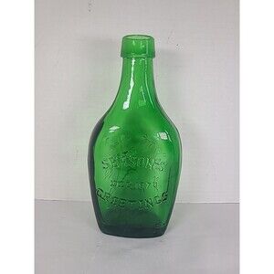 VTG Wheaton Glass 1970 Season's Greetings Partridge In A Pear Tree Green Bottle